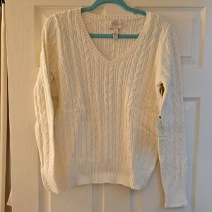 St. John's Bay Cream V-Neck Cable Knit Sweater